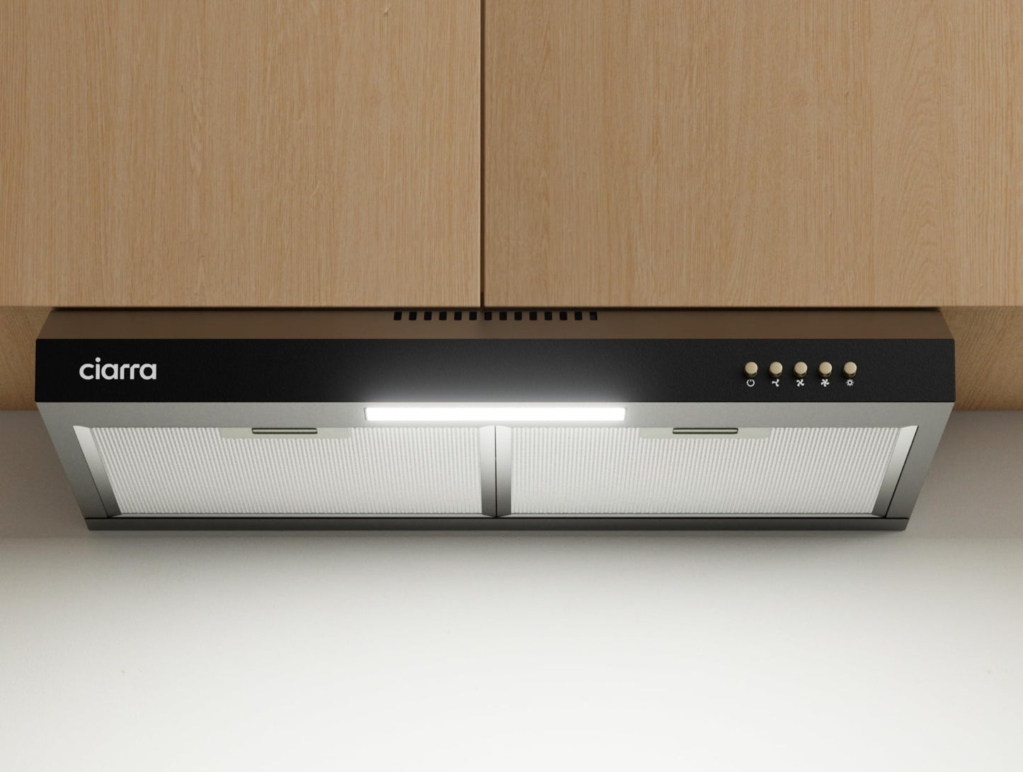 Dunstabzugshaube Unterbau 60cm, Umluft & Abluft, 3 Leistungsstufen, integrierte Unterbauhaube mit Kohlefilter, Schwarz ✅