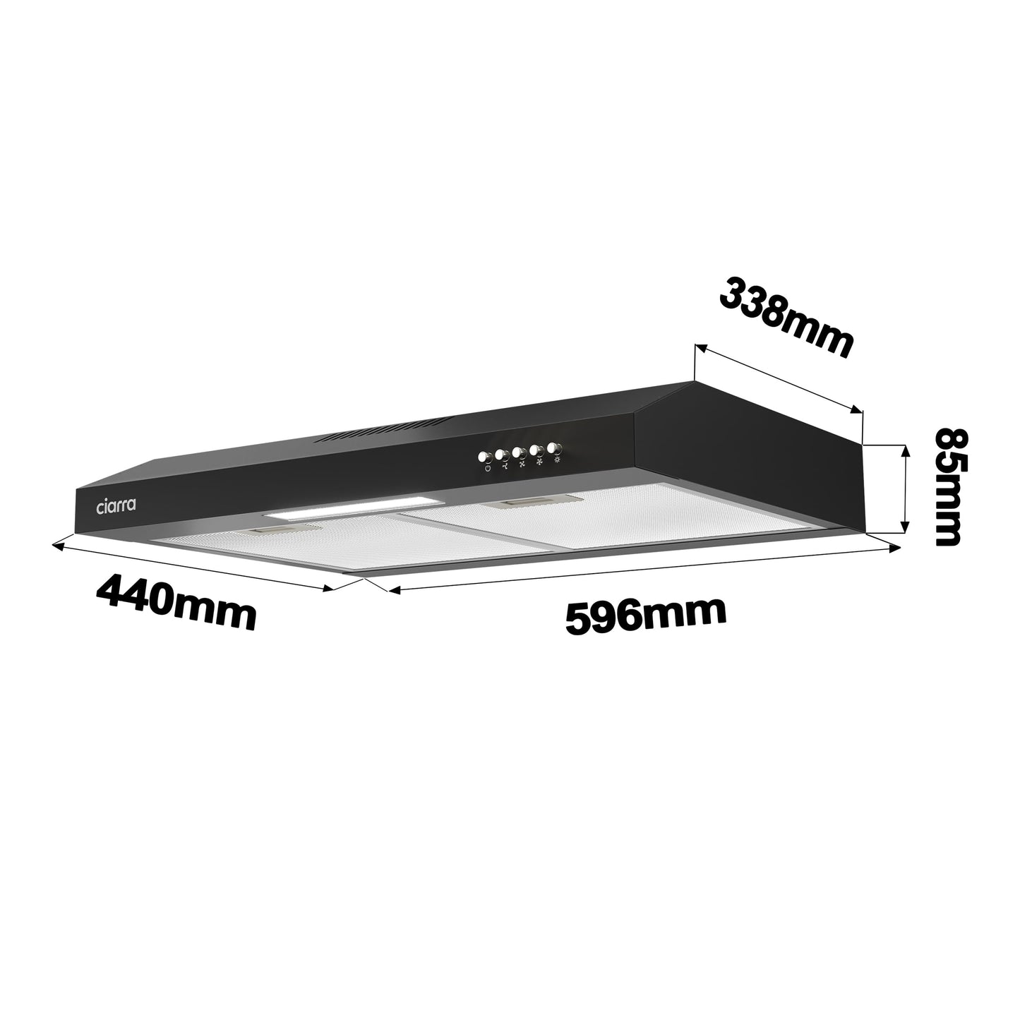 Dunstabzugshaube Unterbau 60cm, Umluft & Abluft, 3 Leistungsstufen, integrierte Unterbauhaube mit Kohlefilter, Schwarz ✅