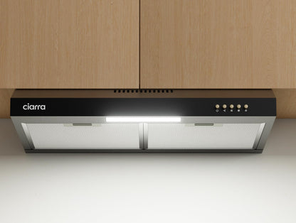 Dunstabzugshaube Unterbau 60cm, Umluft & Abluft, 3 Leistungsstufen, integrierte Unterbauhaube mit Kohlefilter, Schwarz ✅