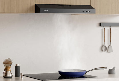 Dunstabzugshaube Unterbau 60cm, Umluft & Abluft, 3 Leistungsstufen, integrierte Unterbauhaube mit Kohlefilter, Schwarz ✅